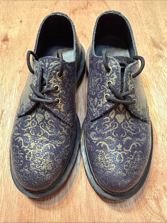 Dr. Martens Shoes - Dr Martens Lace Up Oxford Baroque Blue/Gold Crinkle Leather Shoe size 6